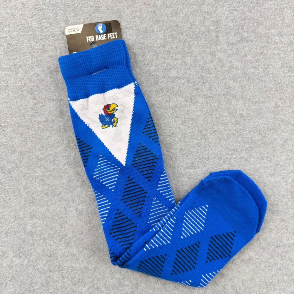 For Bare‎ Feet Kansas Jayhawks NCAA Argyle Crew Socks Blue OSFM New NCA 505